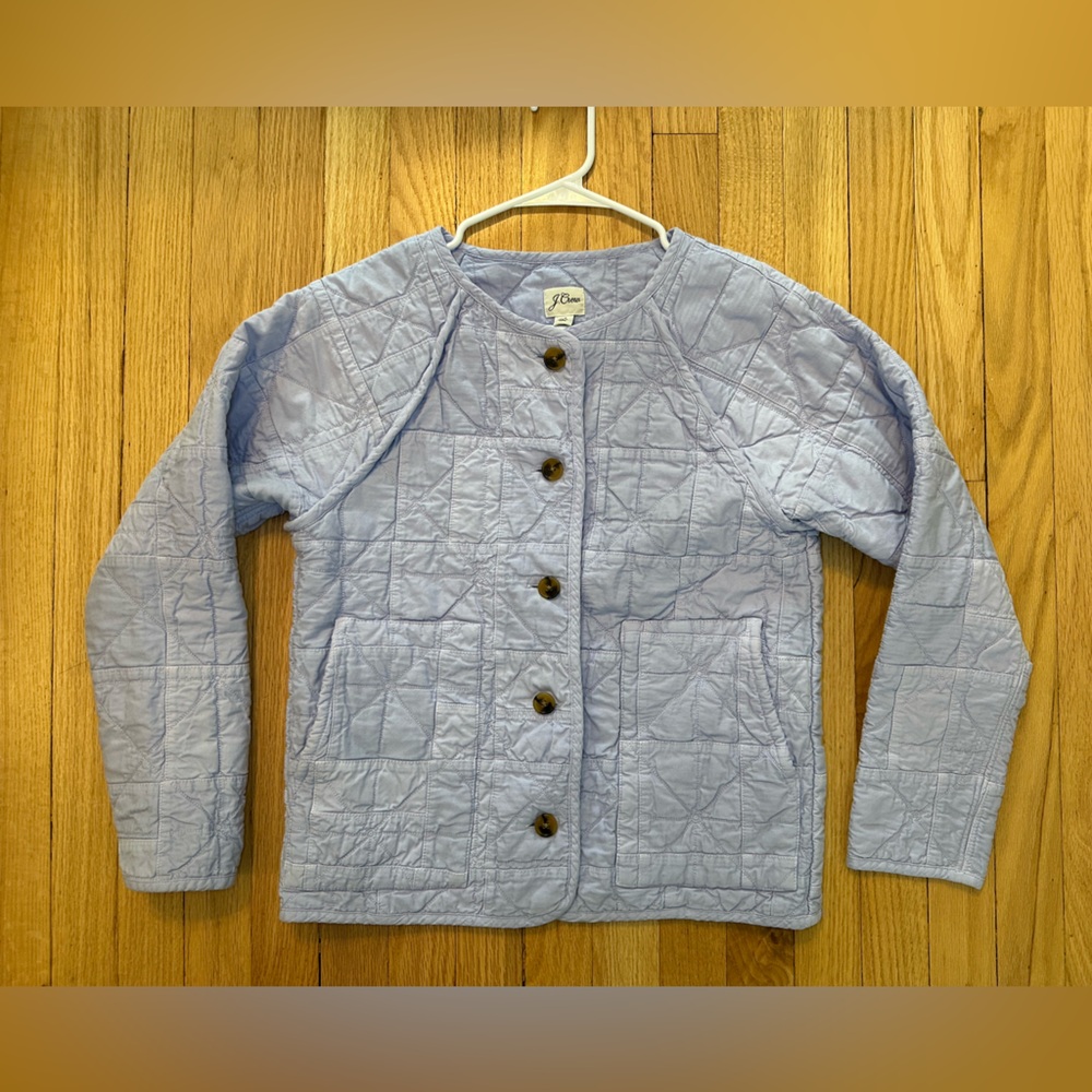 J. Crew Light Blue Quilted Button-Up Jacket